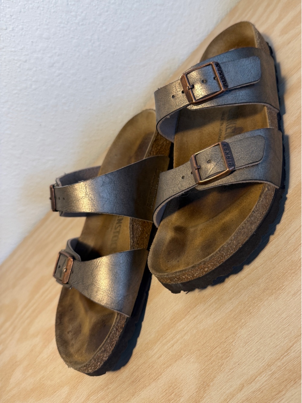 Birkenstock  Metallic Bronze Two-Buckle Sydney Sandals
